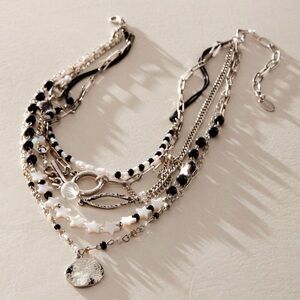 FREE PEOPLE Multi-Strand Black and White Beaded Layered Necklace